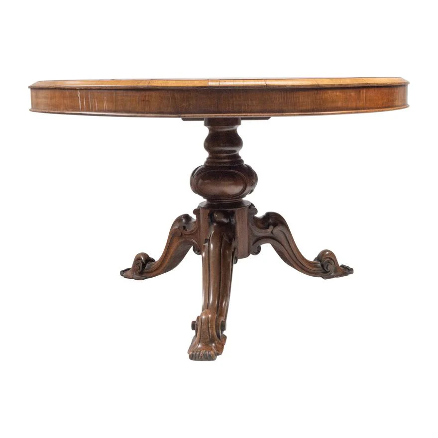 AF1-004:  ANTIQUE EARLY 19TH CENTURY ENGLISH WILLIAM IV ROUND PEDESTAL TABLE W/ MARQUETRY INLAY - Image 3