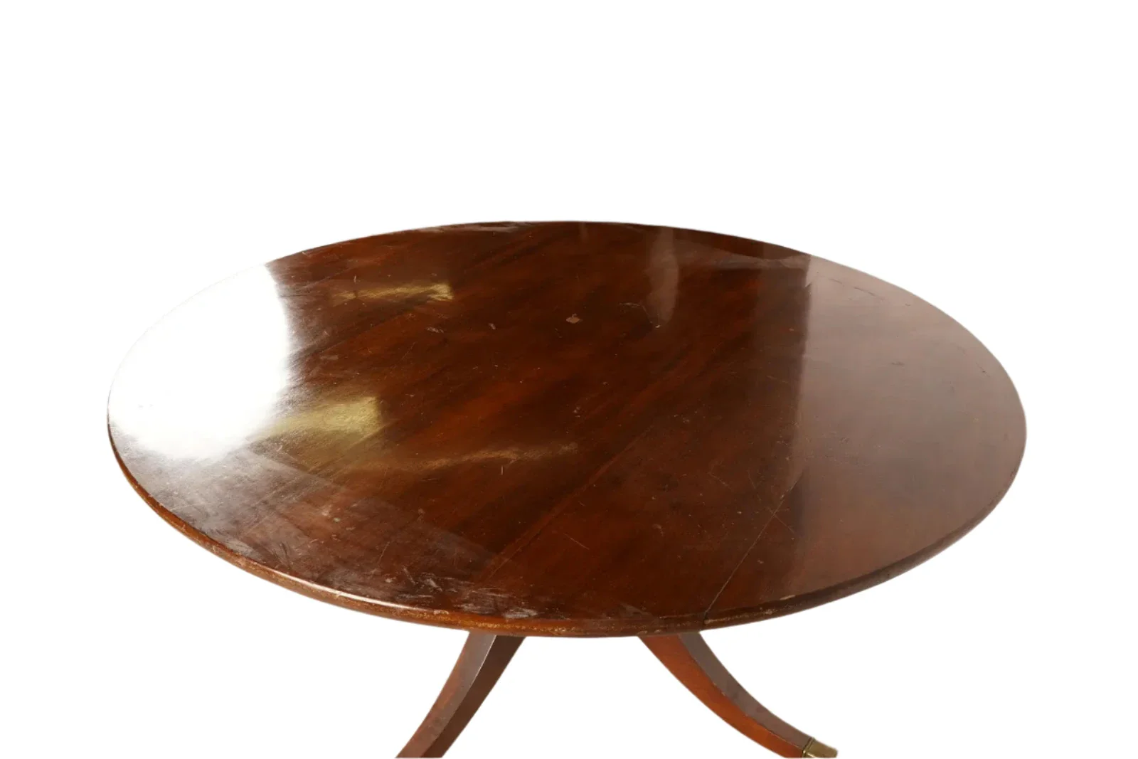 AF1-014:  ANTIQUE EARLY 20th CENTURY ENGLISH REGENCY STYLE MAHOGANY 60" DIAMETER DINING TABLE - Image 9
