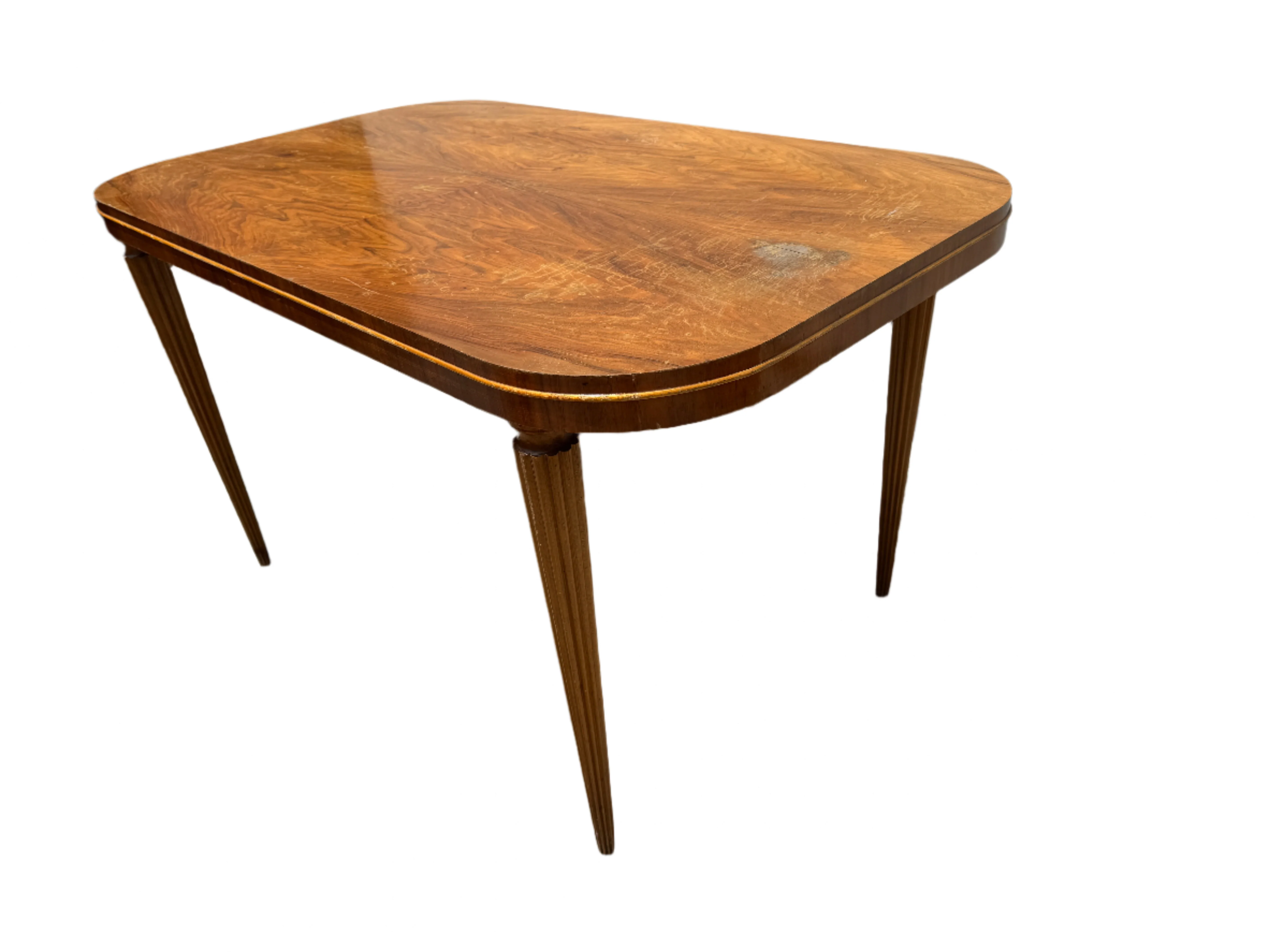 AF1-096: Vintage Moderne Walnut Dining Table With Swirl Walnut Bookmatched Veneer Top - Image 3
