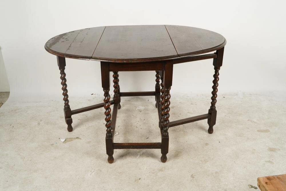 AF1-112: Antique Late 18th Century American Oak Barley Twist Gate Leg Drop Leaf Dining Table - Image 16
