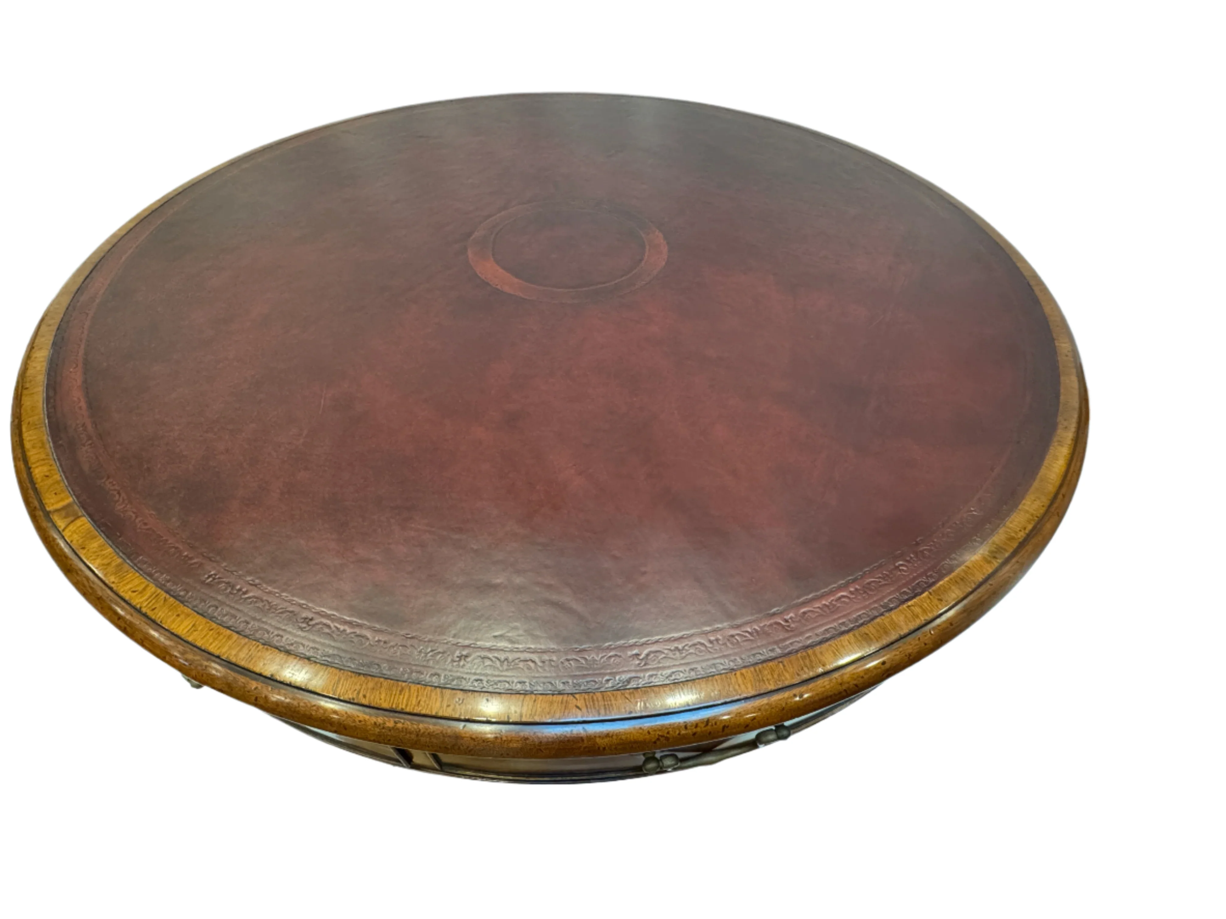 AF1-134: Burton Ching Georgian Mahogany Rent Table With Tooled Leather Top Late 20th Century - Image 4