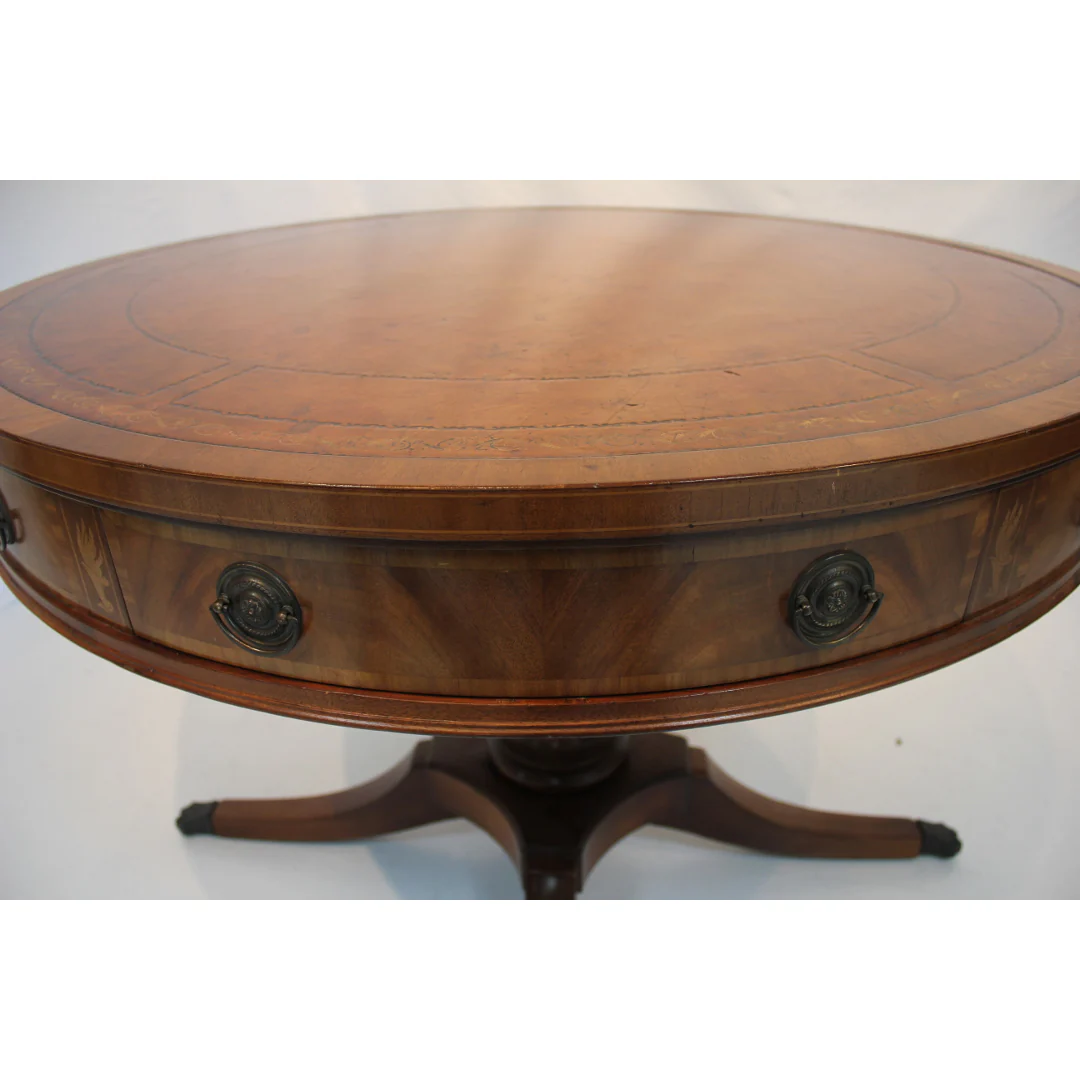 AF1-216: Antique Early 20th Century Leather Top Inlay Mahogany George III Rent Table - Image 3