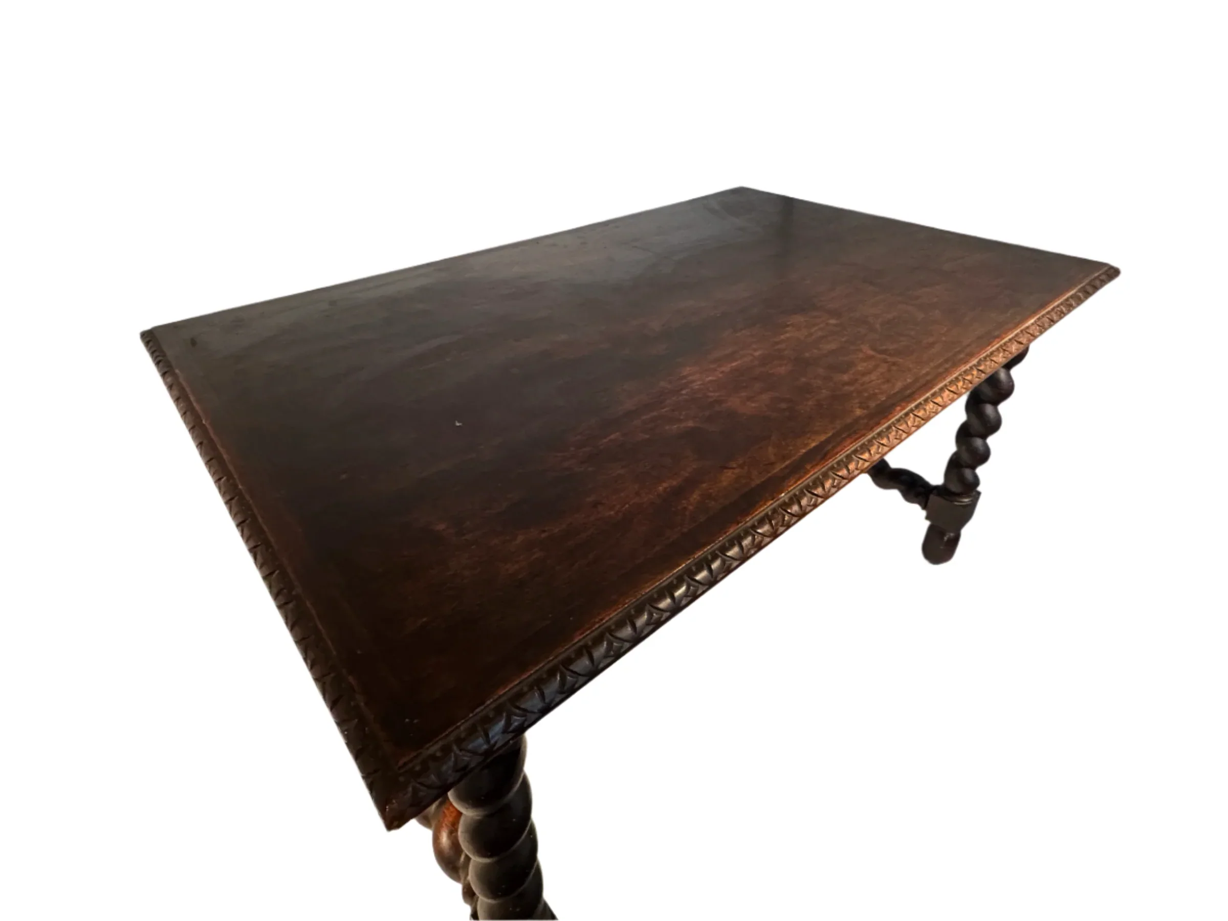 AF1-312: Antique Late 19th Century  Spanish Colonial Revival Table with Barley Twist Legs & Iron Stretchers - Image 8