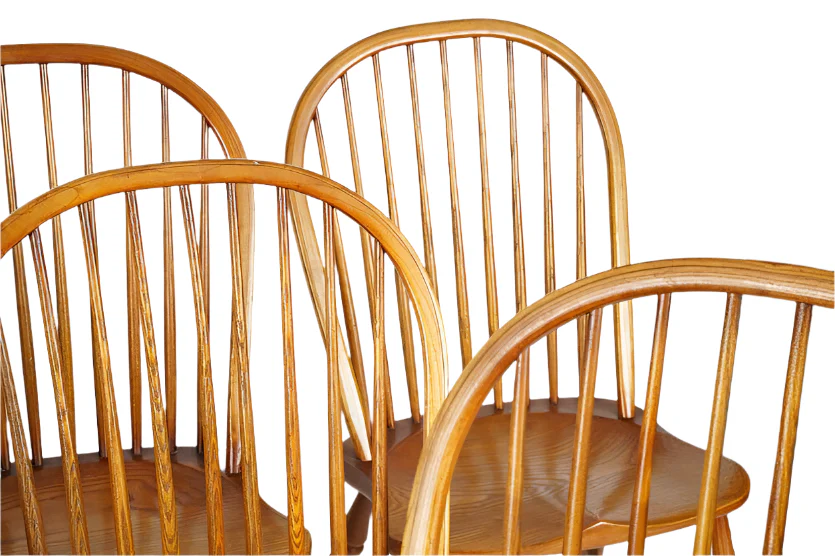 AF2-105: Antique Set of 8 Early 20th Century Oak Bow Back and Sack Back Windsor Chairs - Image 7