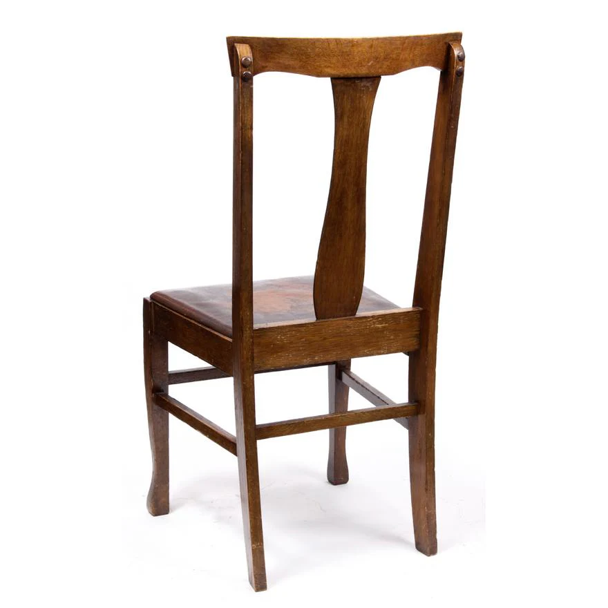 AF2-108: ANTIQUE SET OF 6 Circa 1900 AMERICAN OAK "T-BACK" DINING CHAIRS W/ LEATHER SEATS - Image 6