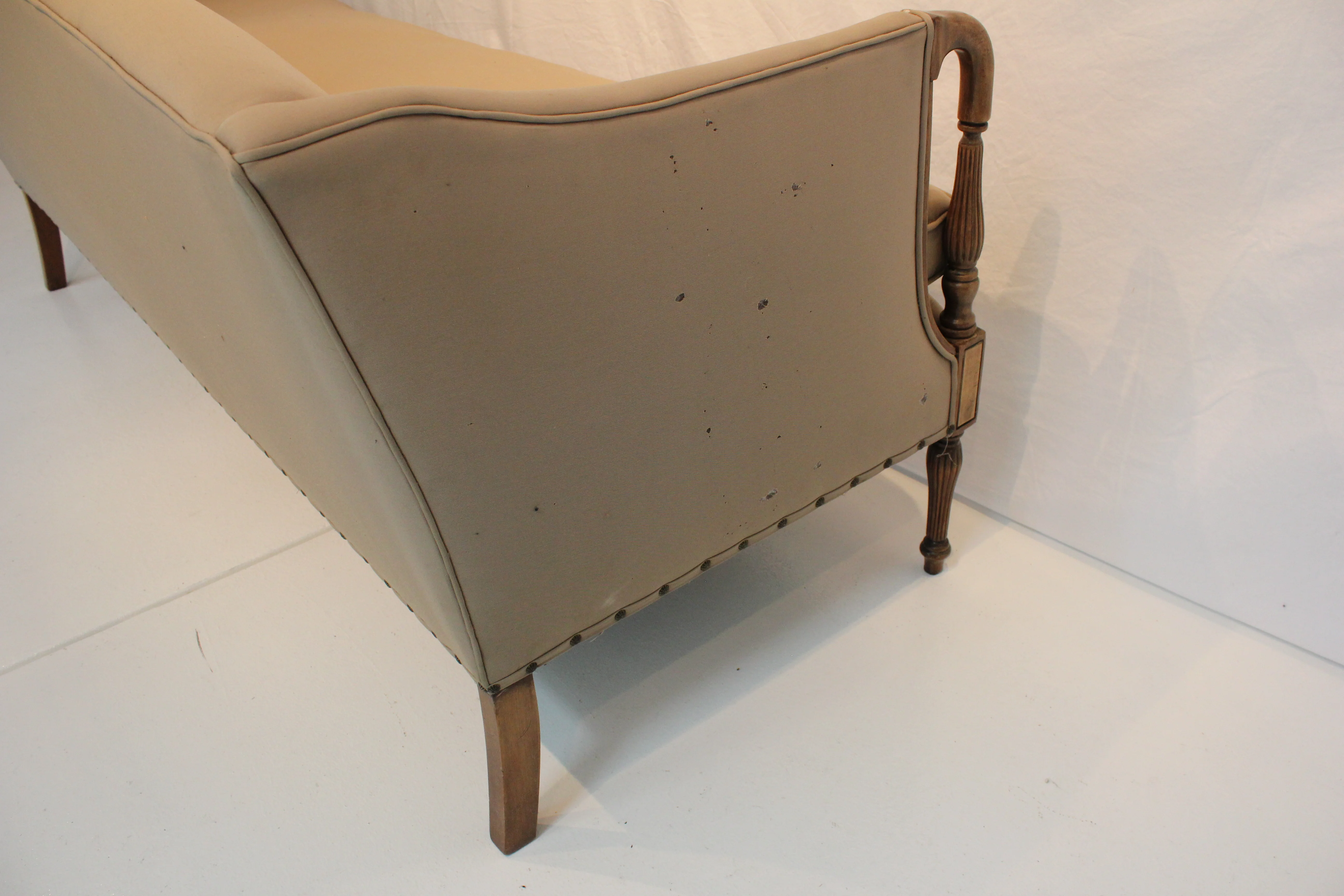 AF2-185: Antique English Sheraton Style Mahogany Inlay Sofa W/ Down Cushion Circa 1920 - Image 3