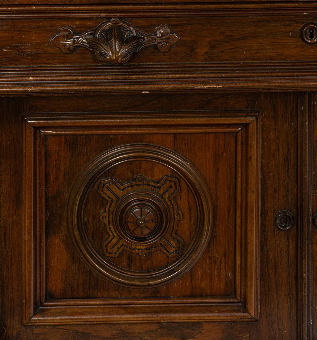 AF5-052: Antique American Victorian Rosewood Birdseye Maple Secretary Bookcase - Image 4