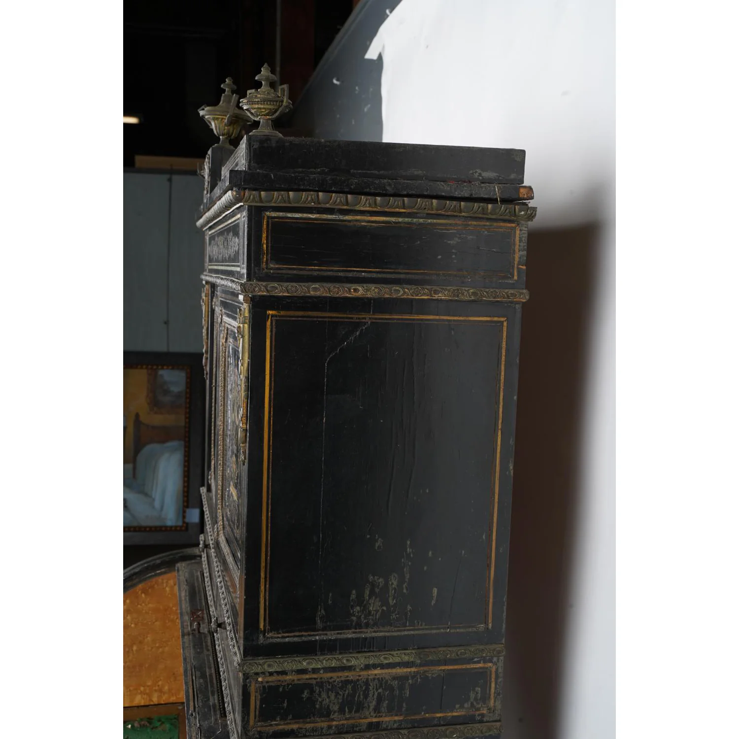 AF5-207: ANTIQUE MID 19TH CENTURY NAPOLEON III INLAID EBONIZED BUREAU À CYLINDRE - Image 6