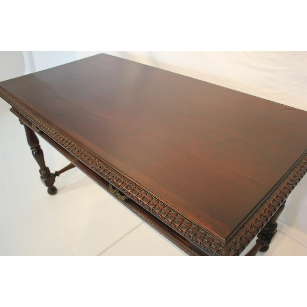 AF5-341 - Antique Early 20th Century Spanish Colonial Revival Desk with Iron Stretcher Bars - Image 6