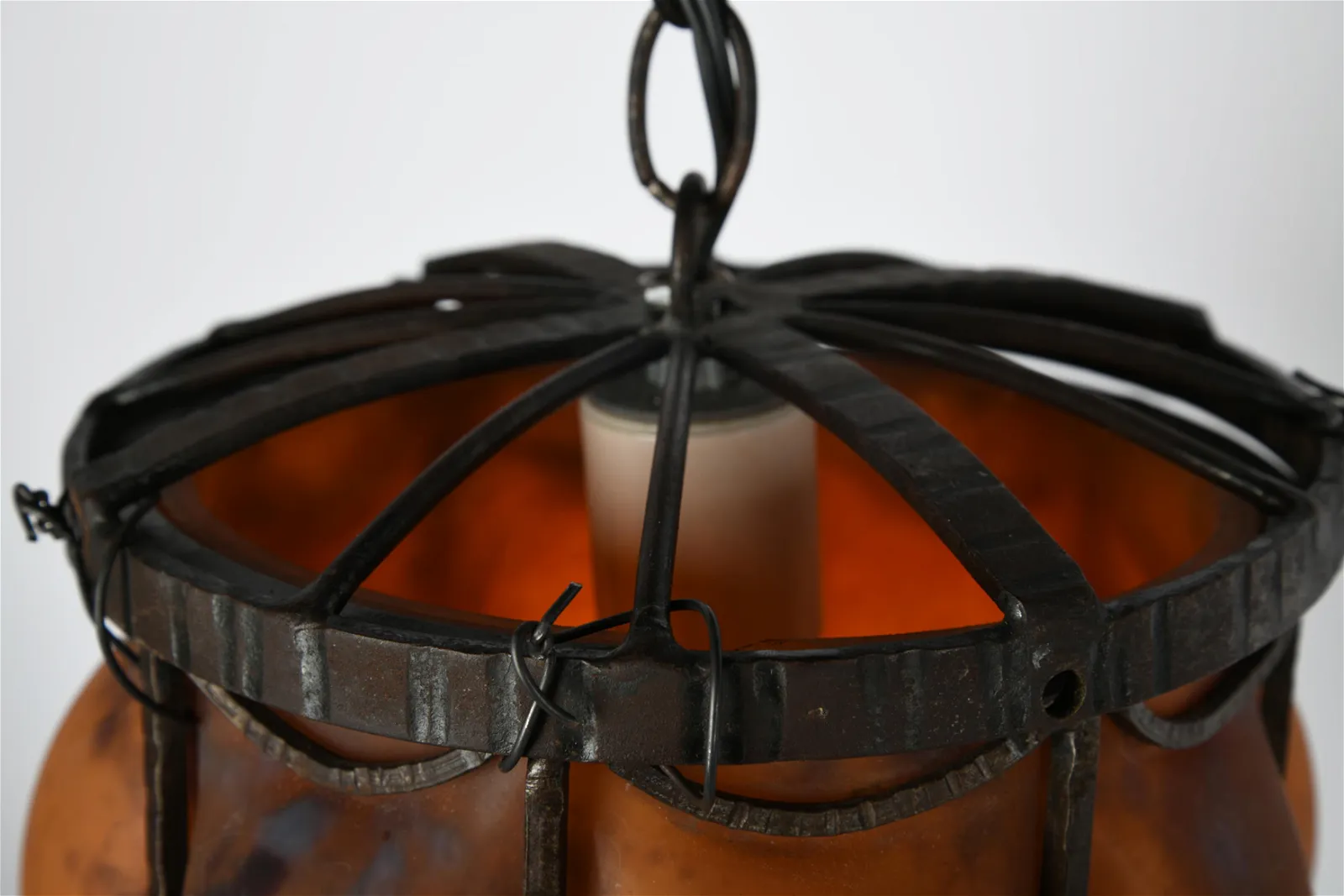 AL1-031: Antique Daum Nancy & Louis Majorelle Early 20th Century Hand Forged Iron Chandelier with Blown Mottled Glass - Image 5