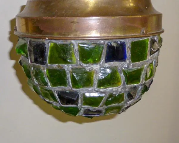 AL1-054: Antique Early 20th C Art Nouveau / Arts & Crafts Chunk Glass Pendant Light - Image 6