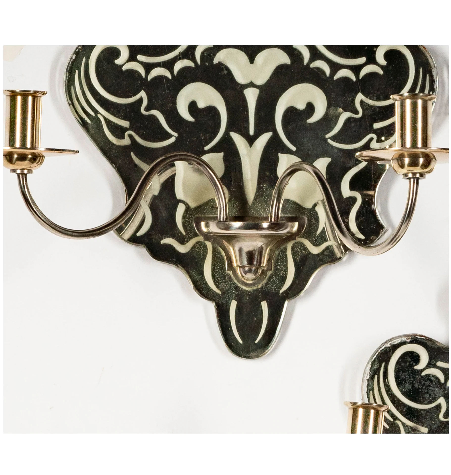 AL3-010: Mid 20th Century Etched Mirror Back Wall Sconces - Image 3