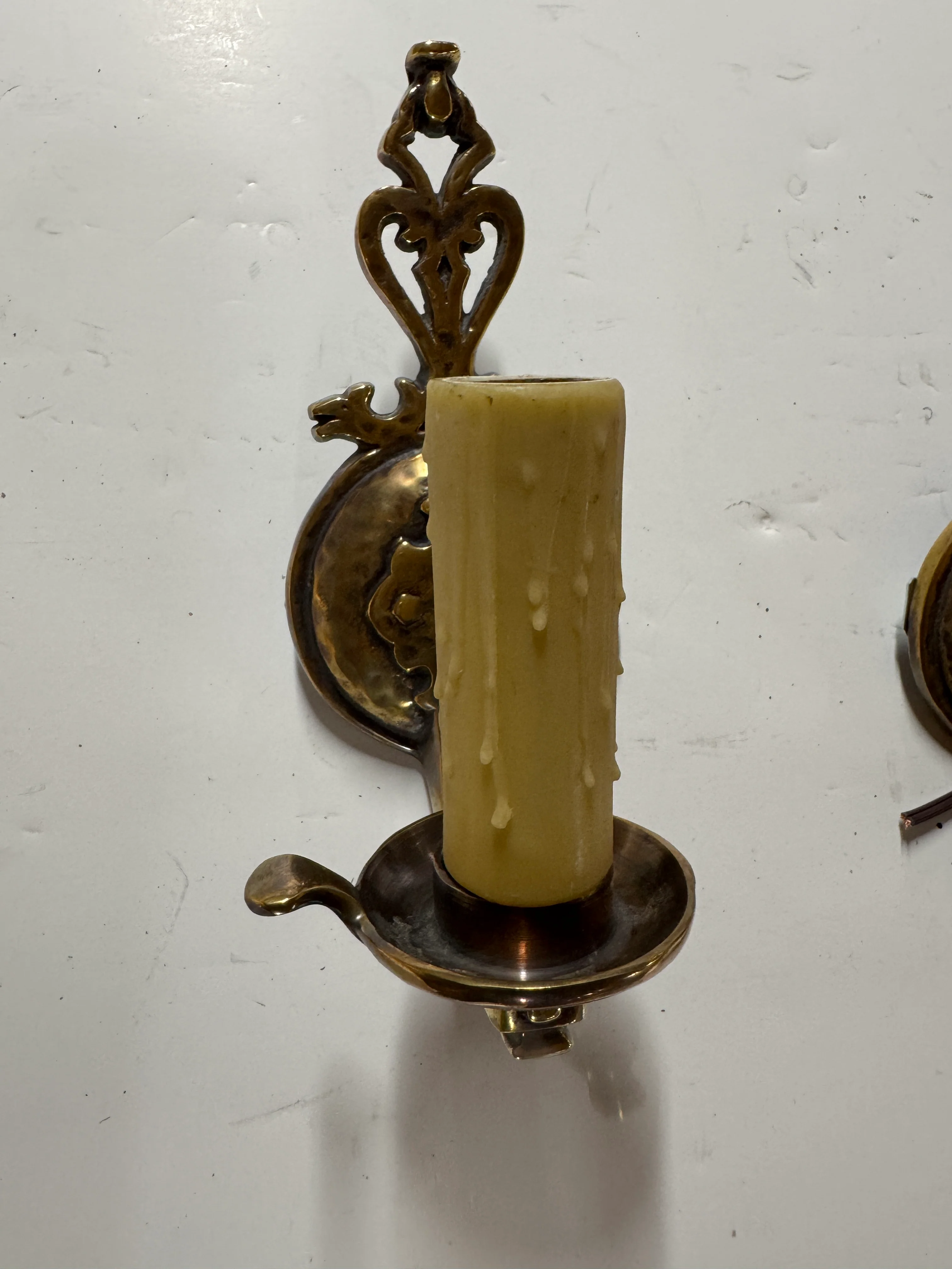 AL3-023: 20th Century Lighting Pair of Spanish Colonial Sconces Livorno Antique Brass Finish - Image 4