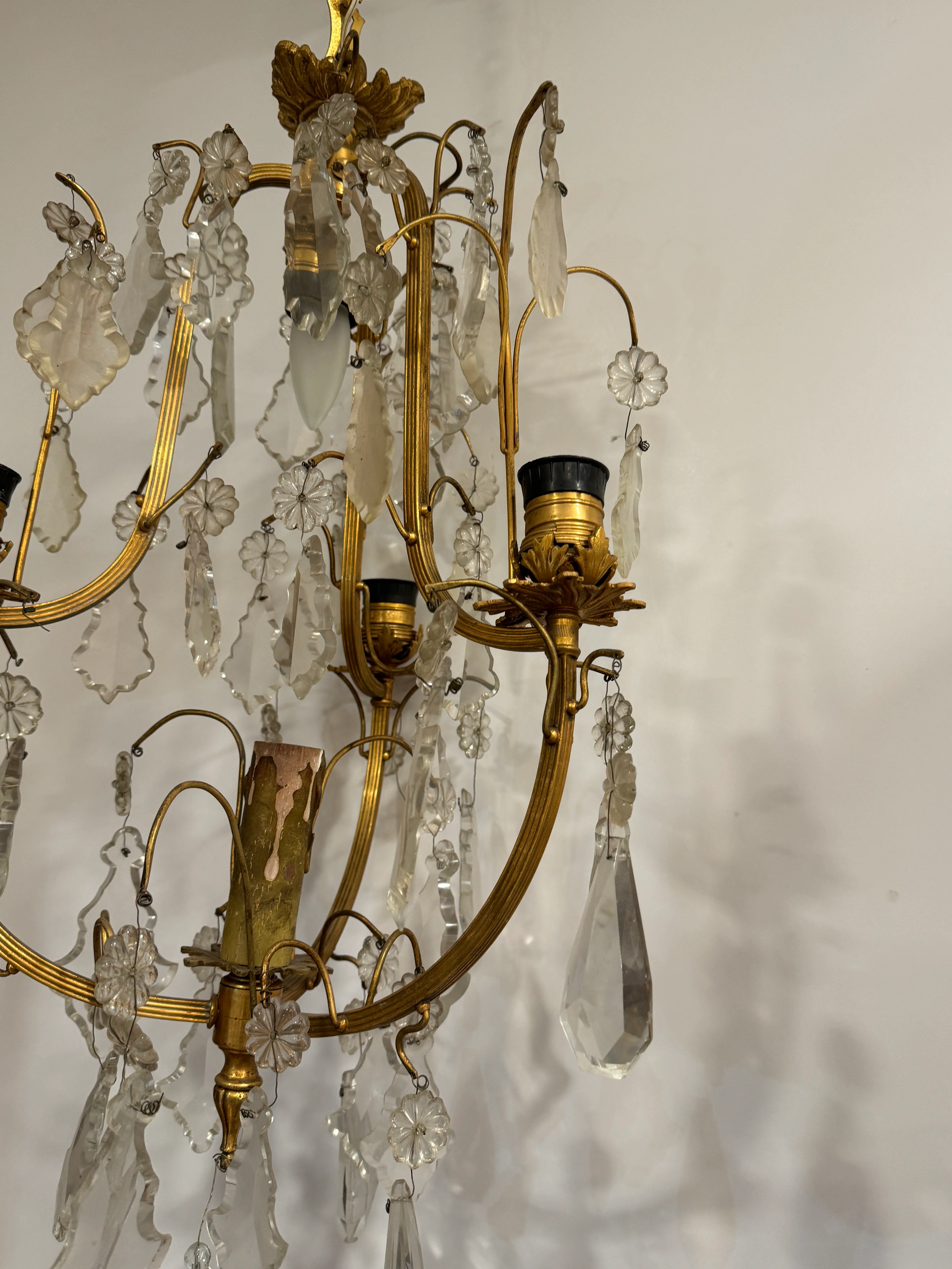 AL1-004: Antique French Mercury (Fire) Gilt Brass 4 Light Chandelier with Lead Crystals - Image 3