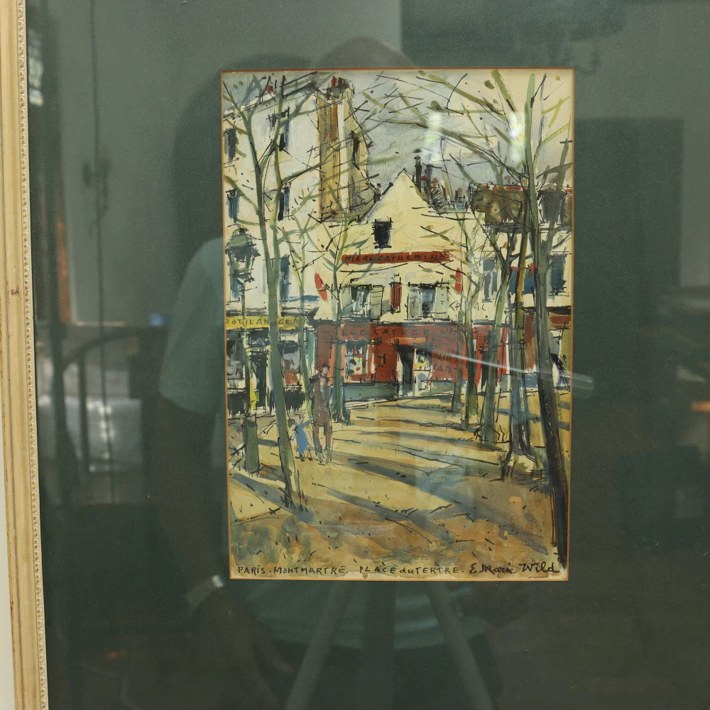 AW3-194:  E Marie Wild - Montmartre Place du Tertre Paris - Post Impressionist Watercolor - Image 3